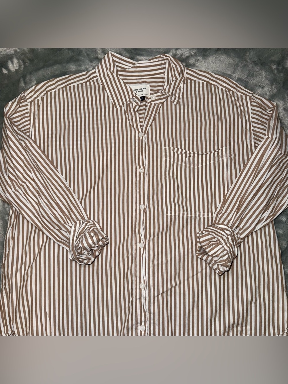 American Eagle Outfitters Brown and White Striped Button-Down Shirt